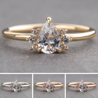 1.04 Carat White Pear Sapphire Engagement Ring, Charlotte Setting