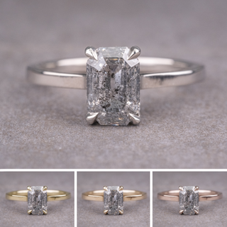 1.95 Carat Salt and Pepper Emerald Shaped Diamond Engagement Ring, Lark Setting