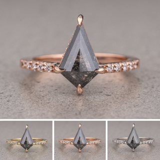 1.36 Carat Black Speckled Kite Diamond Engagement Ring, Juliette Setting