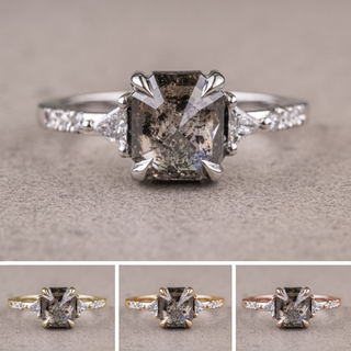 1.40 Carat Salt and Pepper Emerald Diamond Engagement Ring, Eliza Setting