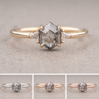 1.16 Carat Salt and Pepper Hexagon Diamond Engagement Ring, Zoe Setting