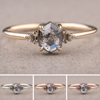 1.74 Carat Salt and Pepper Hexagon Diamond Engagement Ring, Betty Setting
