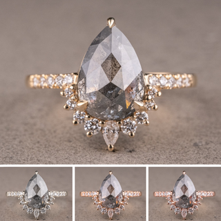 2.42 Carat Salt and Pepper Pear Diamond Engagement Ring, Avaline Setting