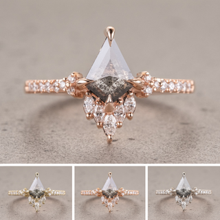 .91 Carat Salt and Pepper Kite Diamond Engagement Ring, Camila Setting
