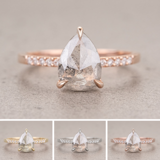 1.61 Carat Salt and Pepper Pear Diamond Engagement Ring, Basket Jules Setting