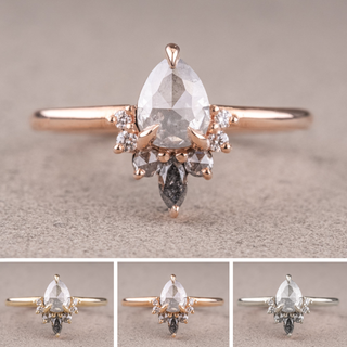 1.40 Carat Salt and Pepper Pear Diamond Engagement Ring, Ava Setting