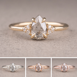 .96 Carat Salt and Pepper Pear Diamond Engagement Ring, Quinn Setting