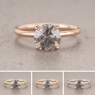 1.59 Carat Salt and Pepper Round Diamond Engagement Ring, Tulip Jane Setting