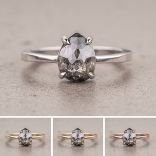 1.40 Carat Black Salt and Pepper Pear Diamond Engagement Ring, Jane Setting