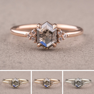 1.13 Carat Salt and Pepper Hexagon Diamond Engagement Ring, Quinn Setting