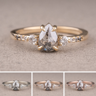 .98 Carat Salt and Pepper Pear Diamond Engagement Ring, Ombre Eliza Setting