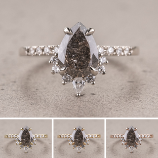 2.12 Carat Black Salt and Pepper Pear Diamond Engagement Ring, Avaline Setting