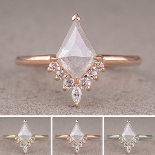 1.63 Carat Icy Salt and Pepper Kite Diamond Engagement Ring, Ava Setting, Point No Point Studio. Available in a variety of metal types. Eco-friendly, Recycled Metals, Conflict Free.
