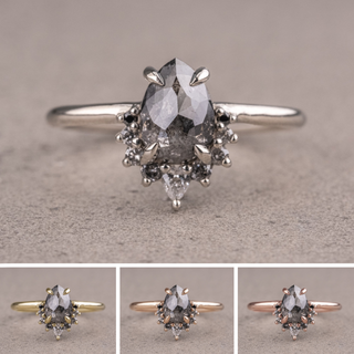 1.76 Carat Salt and Pepper Pear Diamond Engagement Ring, Ombre Ava Setting