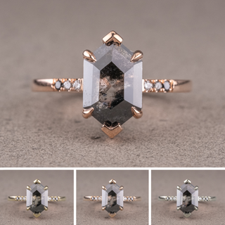 2.39 Carat Black Salt and Pepper Hexagon Diamond Engagement Ring, Ombre Sirena Setting