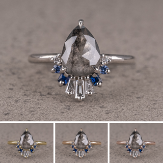 1.20 Carat Salt and Pepper Pear Diamond Engagement Ring, Wren Setting