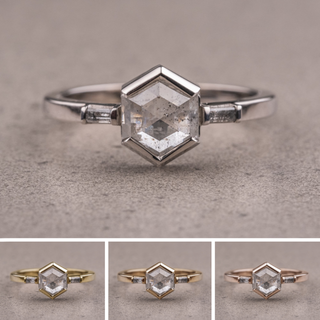 1.24 Carat Salt and Pepper Hexagon Diamond Engagement Ring, Zoe Setting