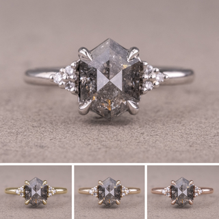 1.45 Carat Salt and Pepper Hexagon Engagement Ring, Quinn Setting