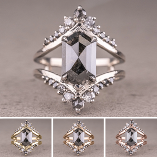 3.60 Carat Black Speckled Hexagon Diamond Engagement Ring, Empress Setting