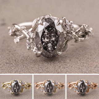 2.53 Carat Salt and Pepper Oval Diamond Engagement Ring, Ainsley Setting