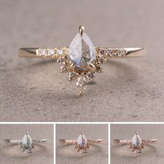 .71 Carat Salt and Pepper Pear Diamond Engagement Ring, Avaline Setting