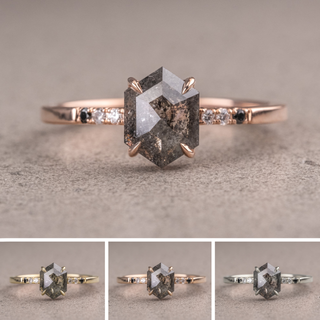1.23 Carat Salt and Pepper Hexagon Diamond Engagement Ring, Ombre Jules Setting