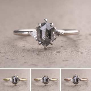 1.25 Carat Salt and Pepper Hexagon Diamond Engagement Ring, Zoe Setting