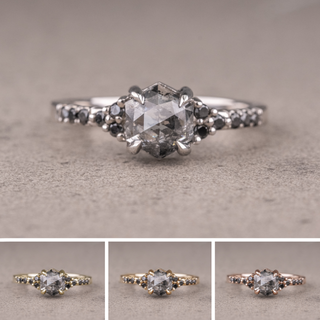 1.08 Carat Salt and Pepper Hexagon Diamond Engagement Ring, Quincy Setting