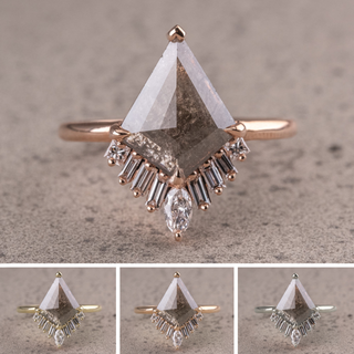 2.22 Carat Salt and Pepper Kite Diamond Engagement Ring, Wren Setting