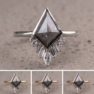 2.34 Carat Salt and Pepper Kite Diamond Engagement Ring, Bezel Wren Setting