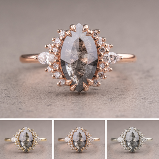 1.67 Carat Black Salt and Pepper Marquise Diamond Engagement Ring, Olivia Setting