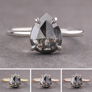 1.16 Carat Black Salt and Pepper Pear Diamond Engagement Ring, Jane Setting