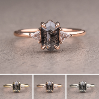 .92 Carat Black Salt and Pepper Hexagon Diamond Engagement Ring, Zoe Setting
