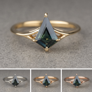 1.32 Carat Teal Kite Sapphire Engagement Ring, Split Shank Jane Setting