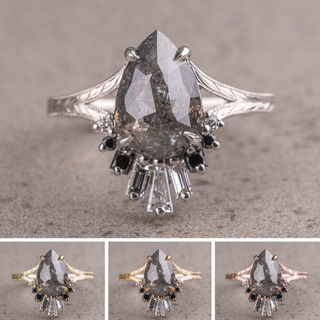 2.19 Carat Salt and Pepper Pear Diamond Engagement Ring, Ombre Wren Setting