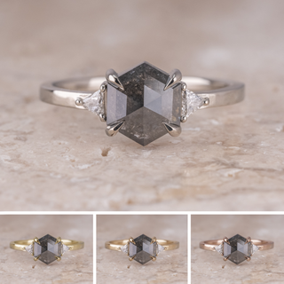 1.59 Carat Black Hexagon Diamond Engagement Ring, Zoe Setting