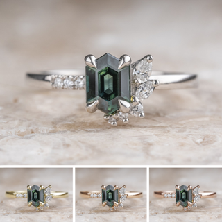 1.20 Carat Teal Blue Hexagon Sapphire and Diamond Engagement Ring, Willow Setting
