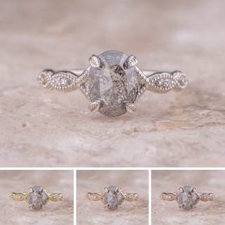 1.53 Carat Salt and Pepper Oval Diamond Engagement Ring, Winter Setting