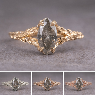 1.24 Carat Salt and Pepper Marquise Diamond Engagement Ring, Pixie Setting