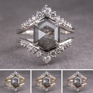 3 Carat Salt and Pepper Hexagon Diamond Engagement Ring, Empress Setting