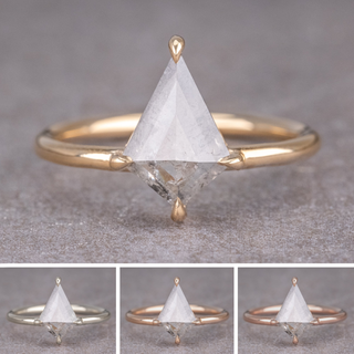 1.85 Carat Salt and Pepper Kite Diamond Engagement Ring, Jane Setting, Point No Point Studio. Available in a variety of metal types. Eco-friendly, Recycled Metals, Conflict Free.