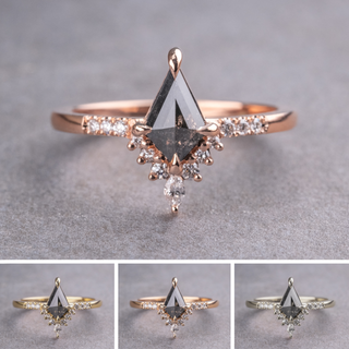 .96 Carat Black Kite Diamond Engagement Ring, Avaline Setting, Point No Point Studio. Available in a variety of metal types. Eco-friendly, Recycled Metals, Conflict Free.