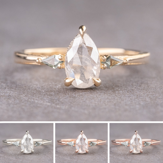 1.31 Carat Icy White Pear Diamond Engagement Ring, Vintage Zoe Setting, Point No Point Studio. Available in a variety of metal types. Eco-friendly, Recycled Metals, Conflict Free.