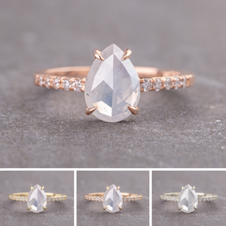 1.82 Carat Icy White Pear Diamond Engagement Ring, Jules Setting, Point No Point Studio. Available in a variety of metal types. Eco-friendly, Recycled Metals, Conflict Free.