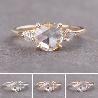 1.37 Carat Clear Round Diamond Engagement Ring, Zoe Setting, Point No Point Studio. Available in a variety of metal types. Eco-friendly, Recycled Metals, Conflict Free.