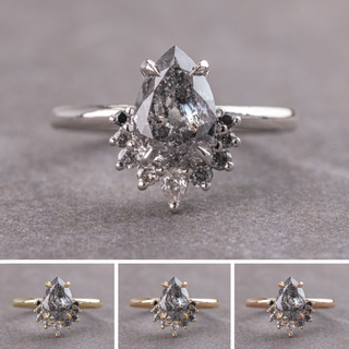 1.90 Carat Canadian Salt and Pepper Pear Diamond Engagement Ring, Ombre Ava Setting