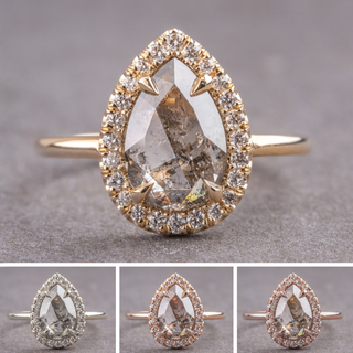 1.30 Carat Salt and Pepper Pear Diamond Engagement Ring, Halo Setting