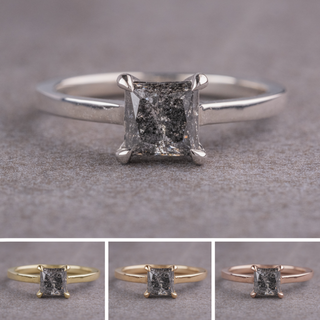 1.44 Carat Salt and Pepper Princess Cut Diamond Engagement Ring, Lark Setting