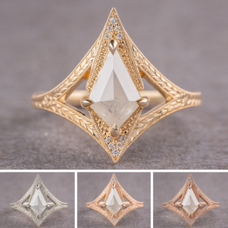 .88 Carat Icy White Kite Diamond Engagement Ring, Engraved Arwen Setting