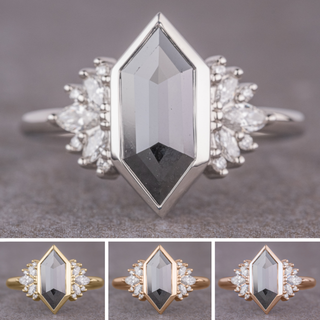 1.64 Carat Black Hexagon Diamond Engagement Ring, Bezel Monarch Setting, Point No Point Studio. Available in a variety of metal types. Eco-friendly, Recycled Metals, Conflict Free.